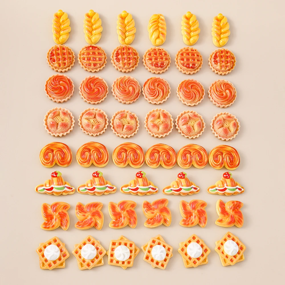 Leslie 15 Stück Harz süßes Brot Waffelkuchen Kuchen Charms flache Rückseite Cabochon für DIY Stirnband Haarnadel Nail Art handgemachtes Handwerk – Detail 6
