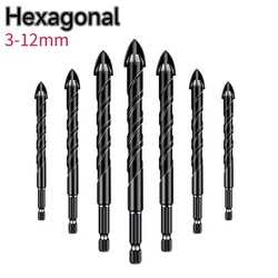 Juego de brocas para hormigón de 7 piezas, juego de brocas para mampostería de 3-12mm, carburo para vidrio, ladrillo, azulejo, hormigón, plástico y madera, herramientas de perforación