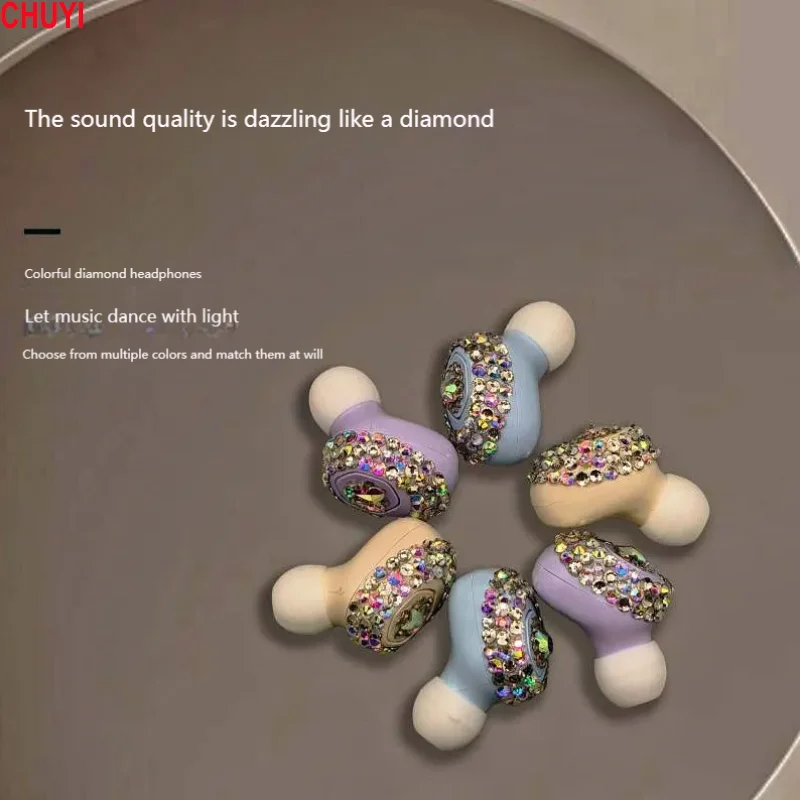 الماس سماعات بلوتوث بلوتوث 5.3 شاشة عرض الطاقة نقية اليدوية الماس البطانة الفتيات سماعات لاسلكية اللمس الذكي #2