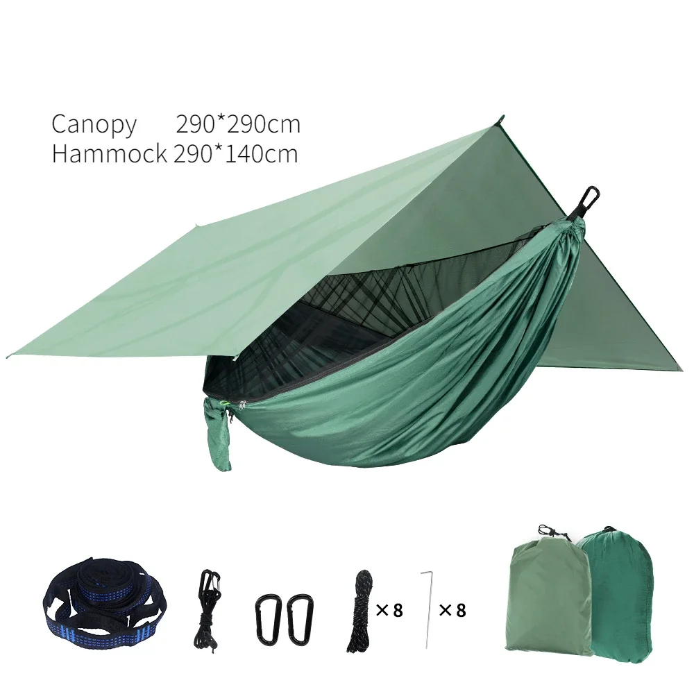 Portable Nylon Camping Hammock with Mosquito Net and  290*290cm Waterproof Rain Fly Canopy Tarp  for Outdoor Sleeping