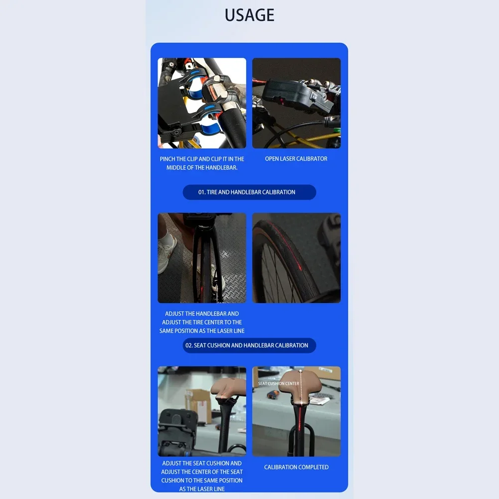 Bike Seat Handlebar Laser Calibrator with USB Charging and Center Adjuster for Bicycle Maintenance Alignment Precision Tool