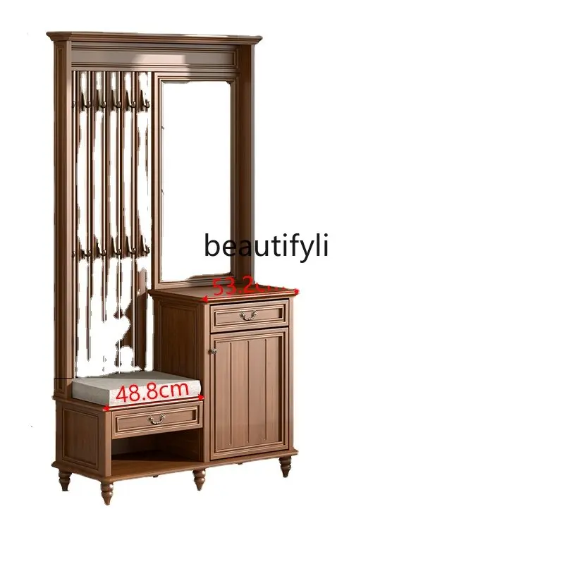 

Pure Solid Wood American Living Room Hallway Floor Entrance Cabinet Coat Rack Shoes Changing Stool