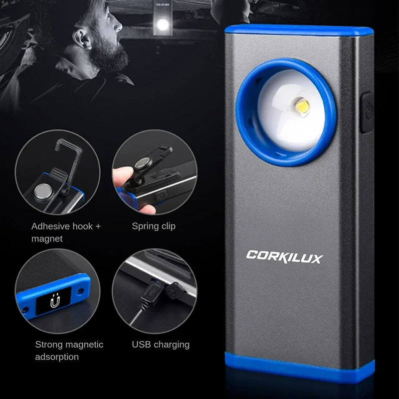 USB Rechargeable Portable Pocket EDC LED Flashlight Magnet Lamp Work Light Tool For Car Repairing Emergency Lighting House