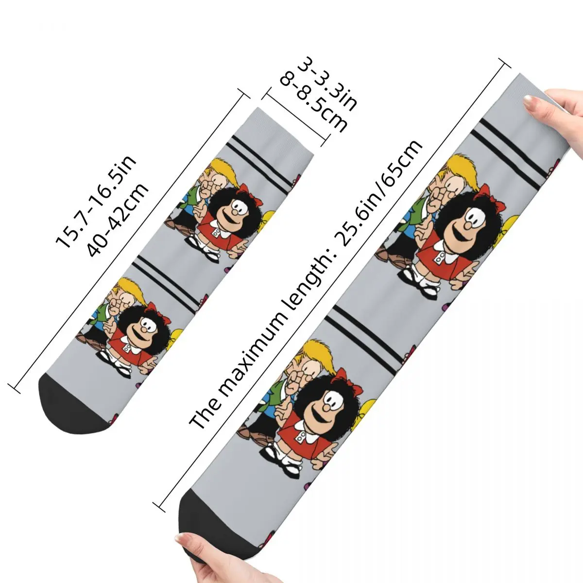 Retro Friends Men\'s Socks Mafalda Cartoon Unisex Street Style Pattern Printed Funny Crew Sock Gift