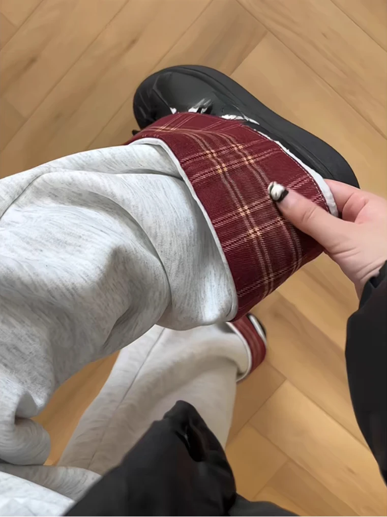 المرأة كتلة اللون منقوشة المخملية مستقيم الساق السراويل الخريف الشتاء عارضة الرياضة طالب نمط موضة جديدة #3