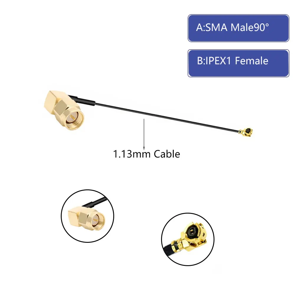 1PCS SMA Female Right Angle to ufl U.FL IPX IPEX1 IPEX 4 Female RG1.13mm 0.81mm Pigtail Extension IPEX RF Cable for WIFI Antenna