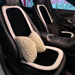 Winter Soft Plush Bow Universal Car Seat Cover Classic Black White Color Seat Mats Auto Seat Cushion Keep Warm Car Accessories