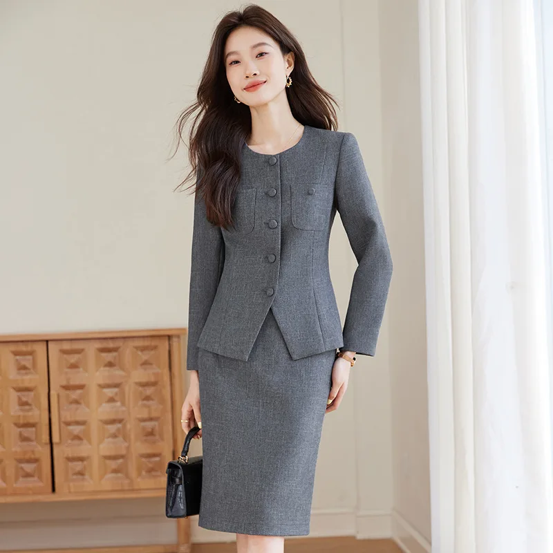 

Stylish professional women's skirt suit for autumn and winter, slim-fit, suitable for jewelry stores, hotels, medical beauty fro