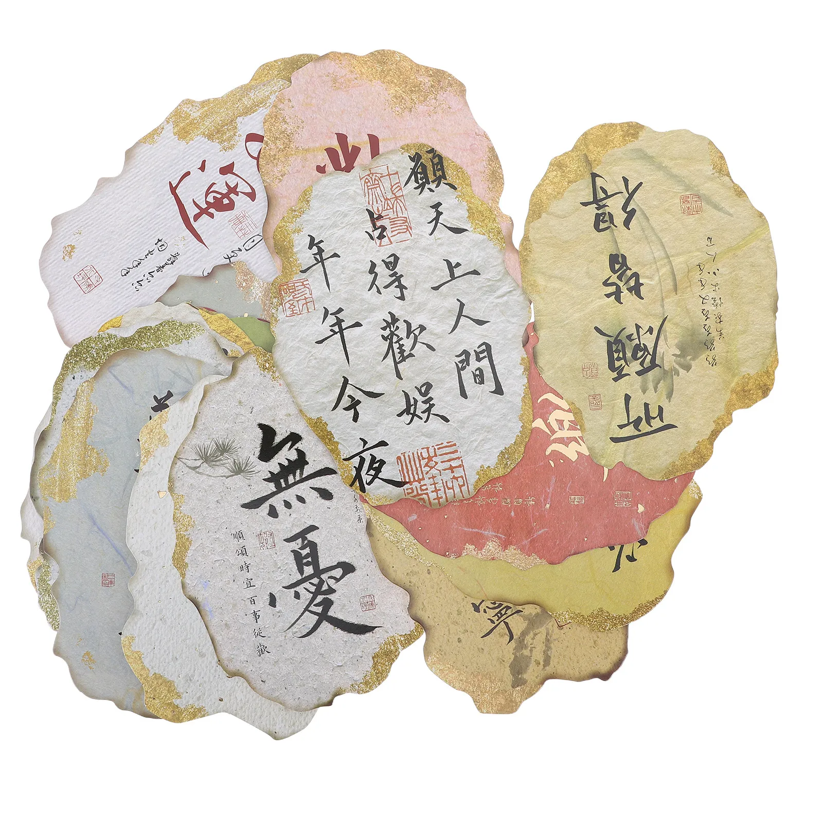 20Pcs Gold Foil Inspirational Greeting Cards Irregular Vintage Chinese Calligraphy Postcards for Scrapbooking Mail Art and