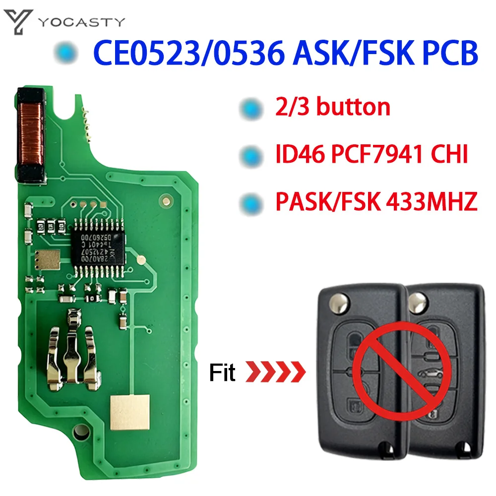 

YOCASTY 2/3Bth PCB For Peugeot 407 307 308 607 For Citroen C2 C3 C4 C5 ASK/FSK Remote Key Circuit Board CE0523/0536 ID46 PCF7941