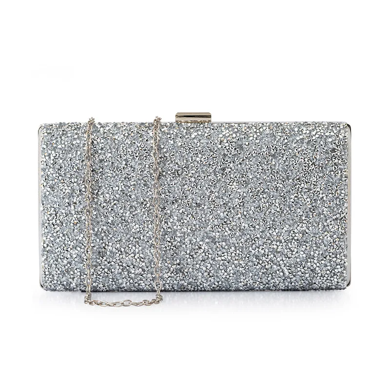 Trendy Full Drill Diamond Square Box Evening Bags For Women Gold Silver Banquet Party Clutches Wedding Prom Chain Shoulder Bag