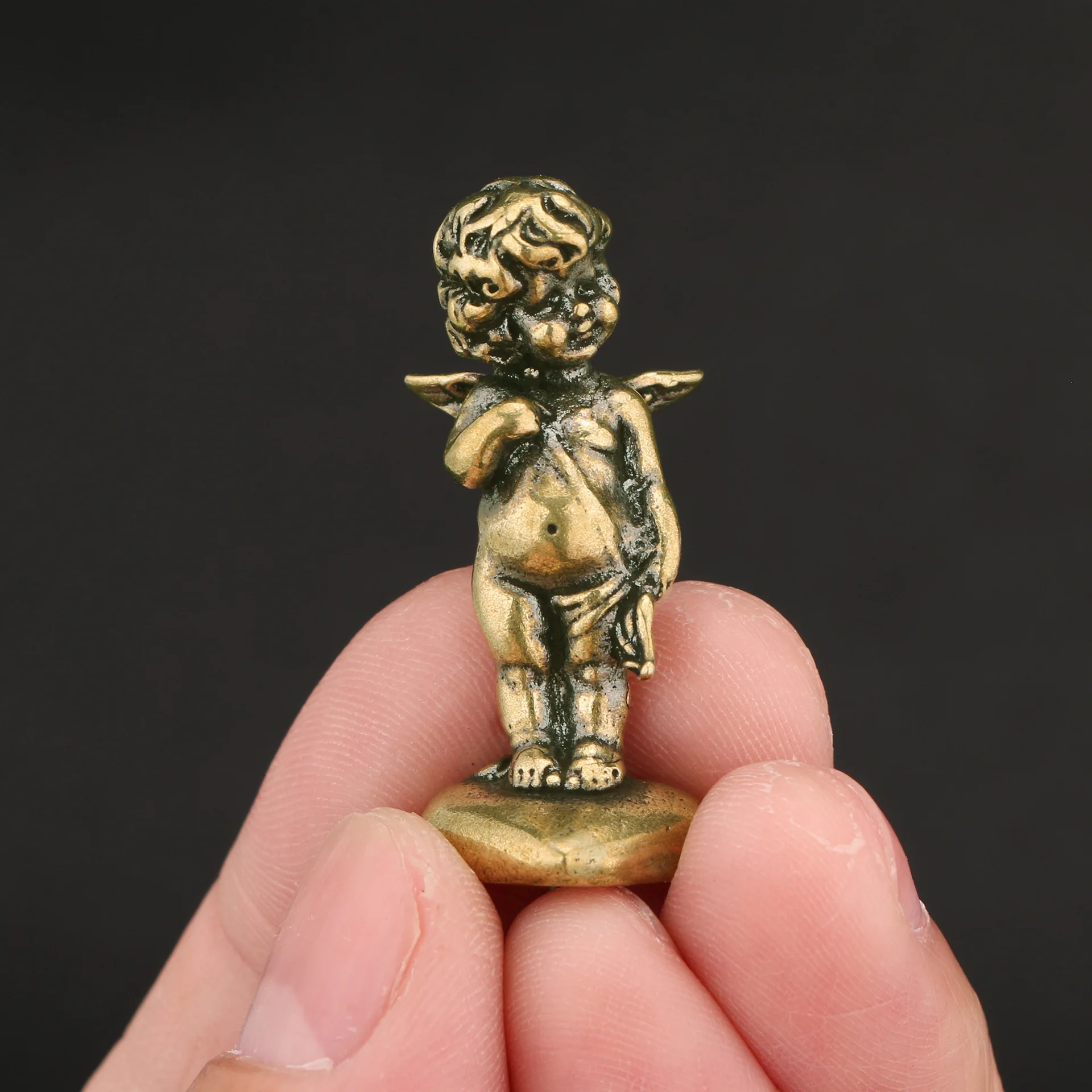 European Style Cupid Antique Brass Figurines Fairy Garden Copper Ornament Desktop Decoration Happy Valentine's Day Gift