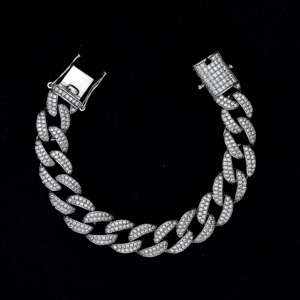 WUIHA 925 Sterling Silver 3EX VVS1 White Sapphire High Carbon Diamonds Cuban Chain Bracelets for Women Men Gifts Hip Hop Jewelry