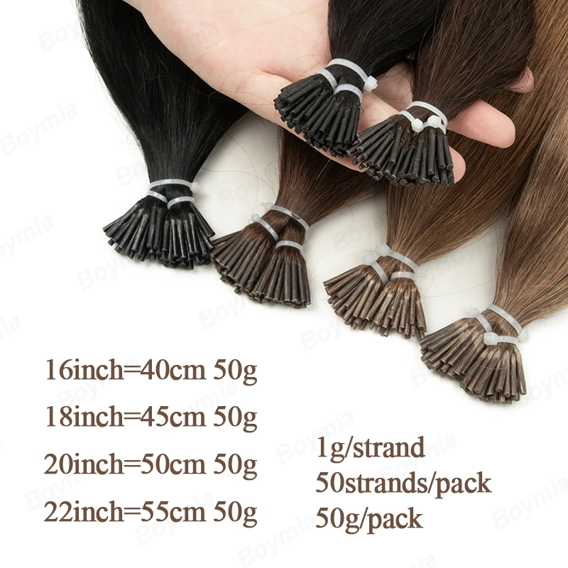 50Strands I Tip Straight Human Hair Extension Keratin Hair Hot Pre-bonded Micro Beads Hair For Women 1g/strands 16-22inch 50G