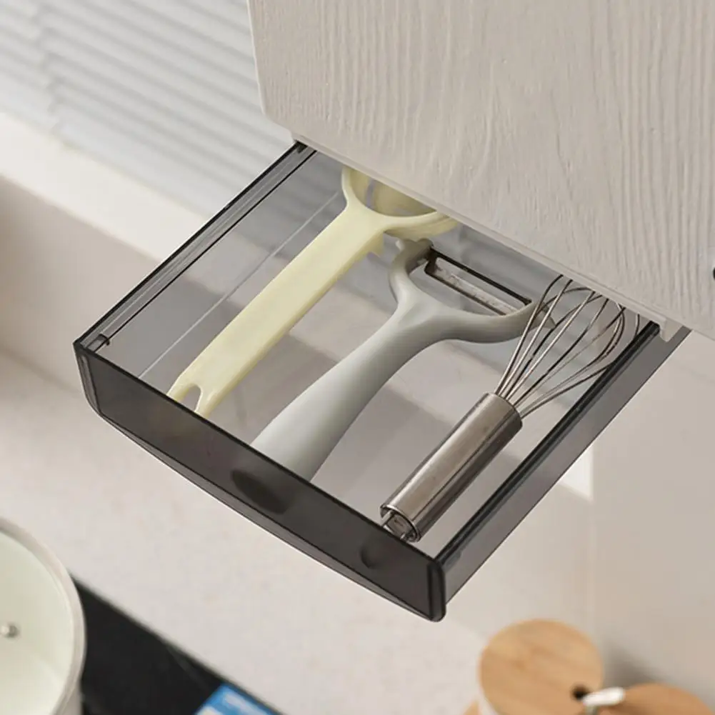 Auto-adesivo plástico Desktop Organizer, sob a mesa gaveta, anexável gaveta escondida, vara na gaveta, material de escritório