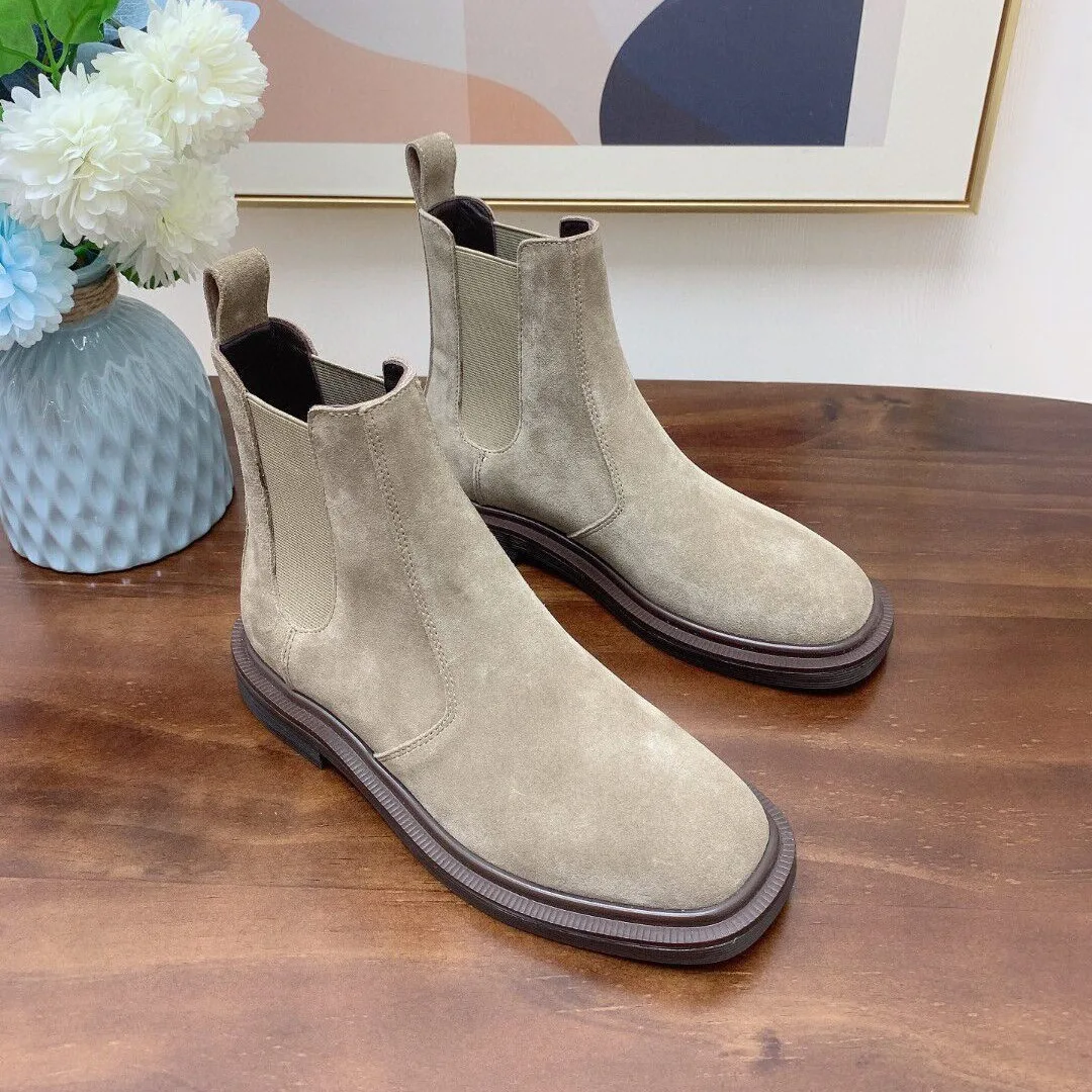 New Autumn and Winter Square Toe Short Boots Minimalist Ankle Boots