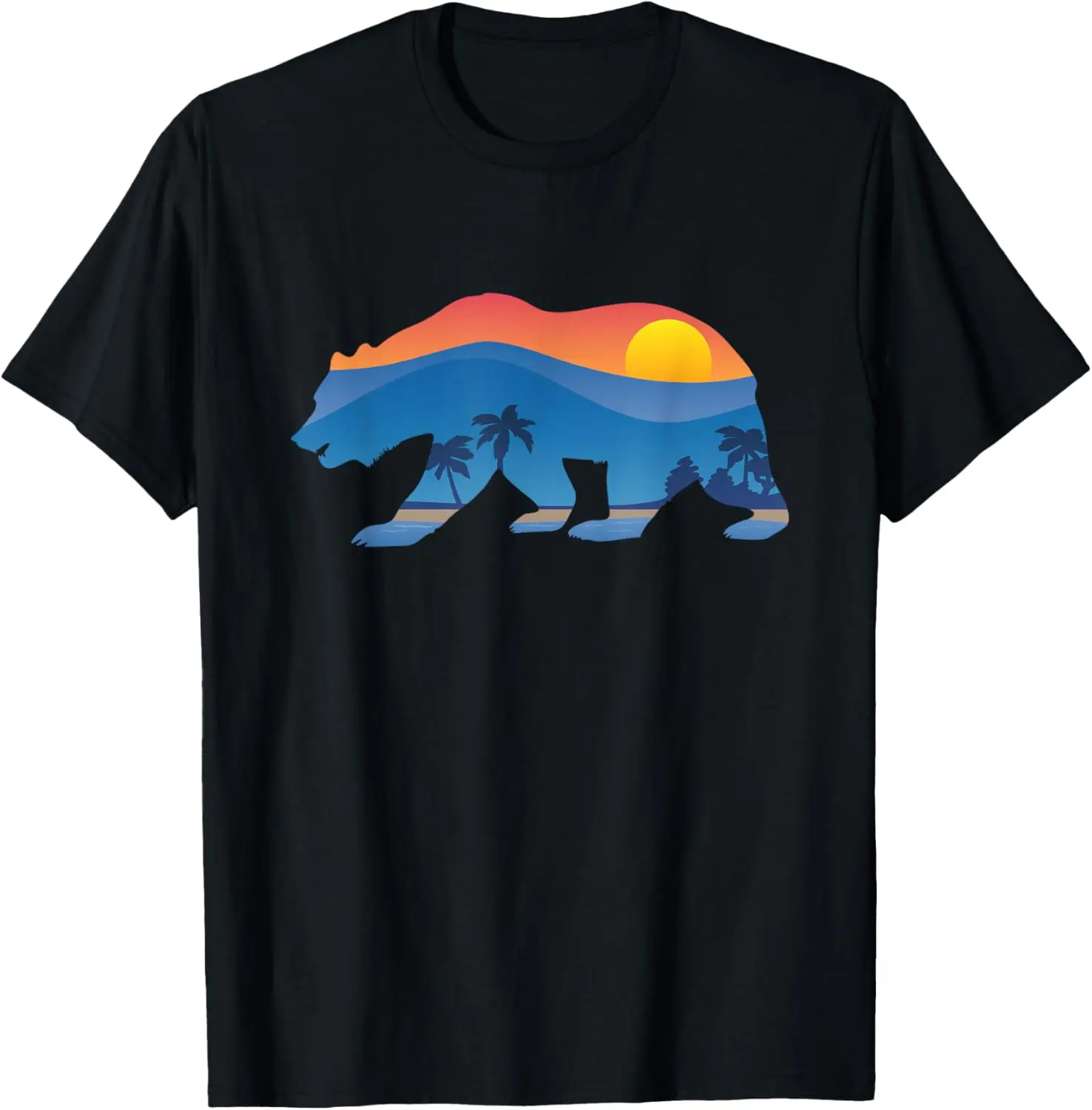 California Bear with Mountain Shoreline Summer Scene Design T-Shirt