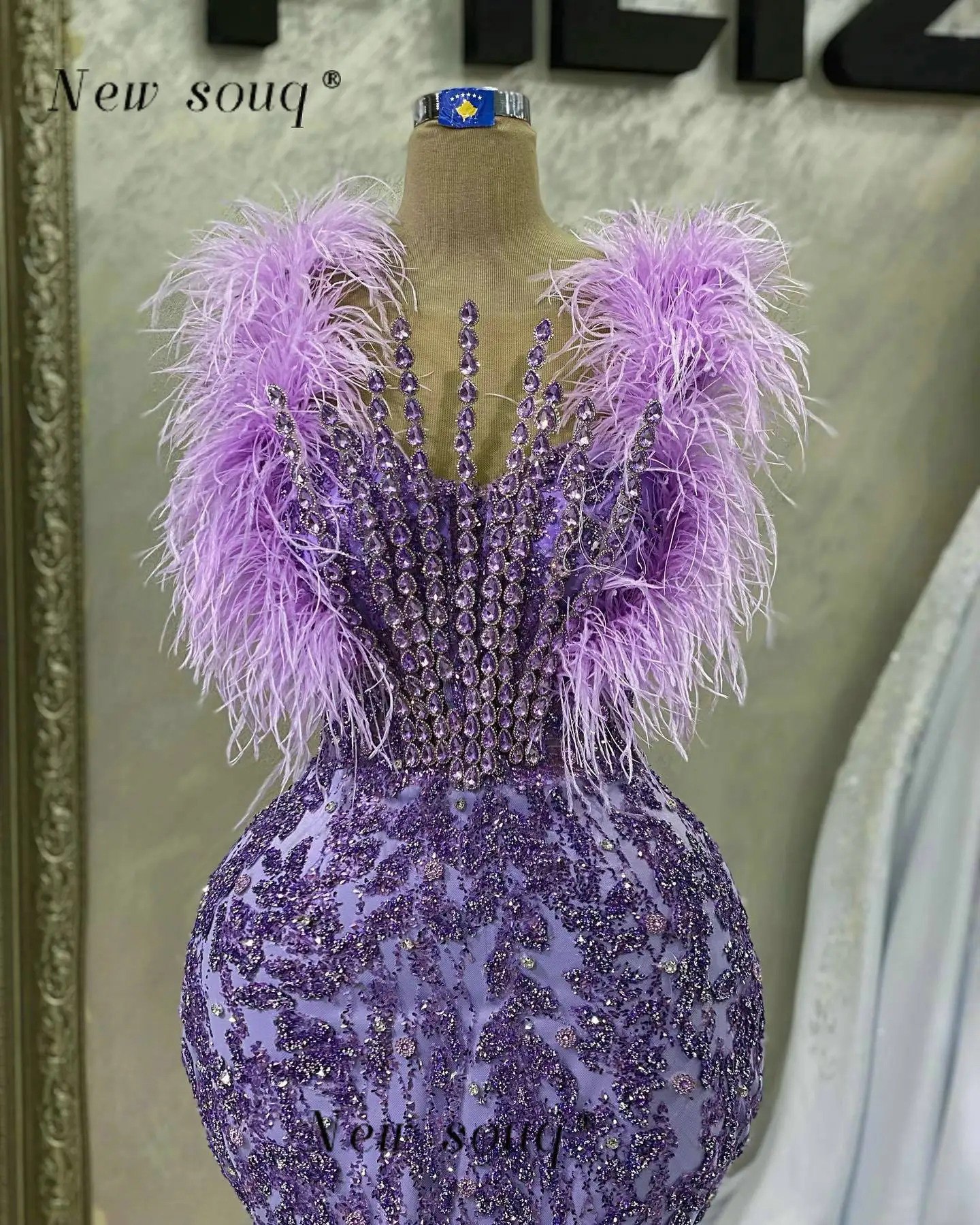 فساتين سهرة طويلة حورية البحر بكريستال أرجواني بدون أكمام لامعة مطرزة بالترتر فساتين رسمية لحفلات الزفاف 2023