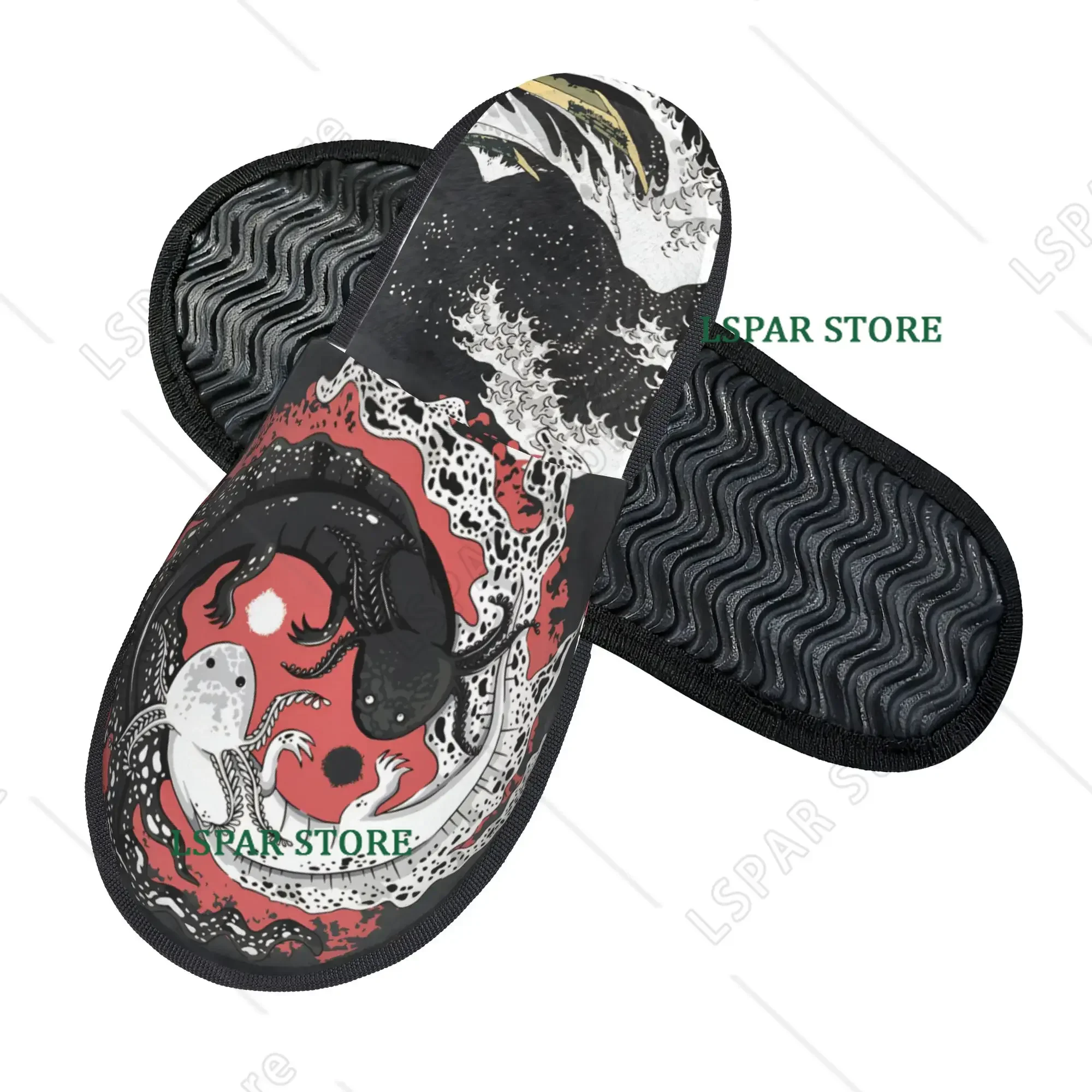 Yin Yang Axolotl The Great Wave off Kanagawa Guest Slippers for Bathroom Women Custom Print  House Slipper