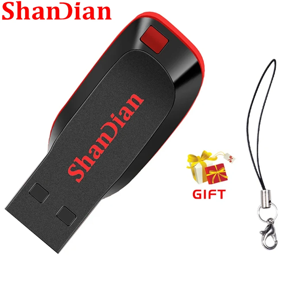 SHANDIAN High Speed Genuine USB Flash Drive 128GB Black Pen Drive with Bonus Keychain 64GB Memory Stick 32GB Business Gift 16GB