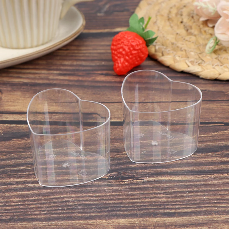 12Pcs Heart Mini Dessert Cups 70ml Plastic Parfait Appetizer Cup Reusable Serving Bowl Making Mousse Dessert Supply