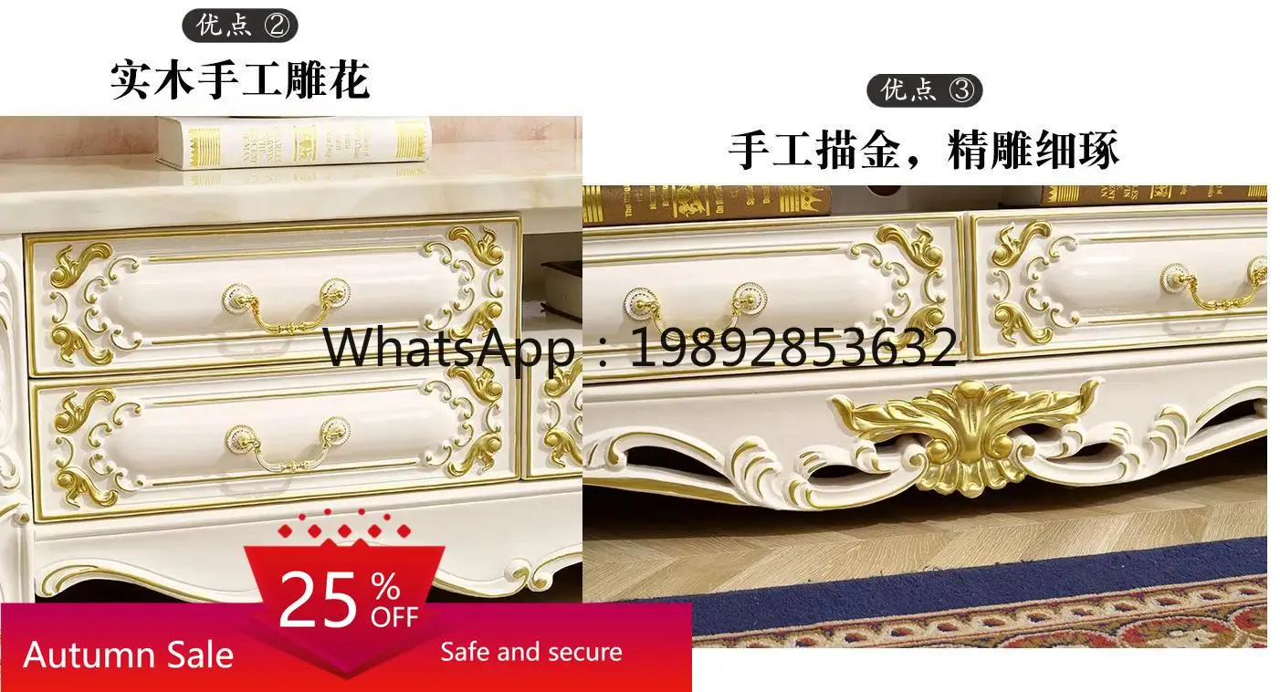 

marble TV cabinet coffee table combination full solid wood carving flower living room floor cabinet luxury home decor
