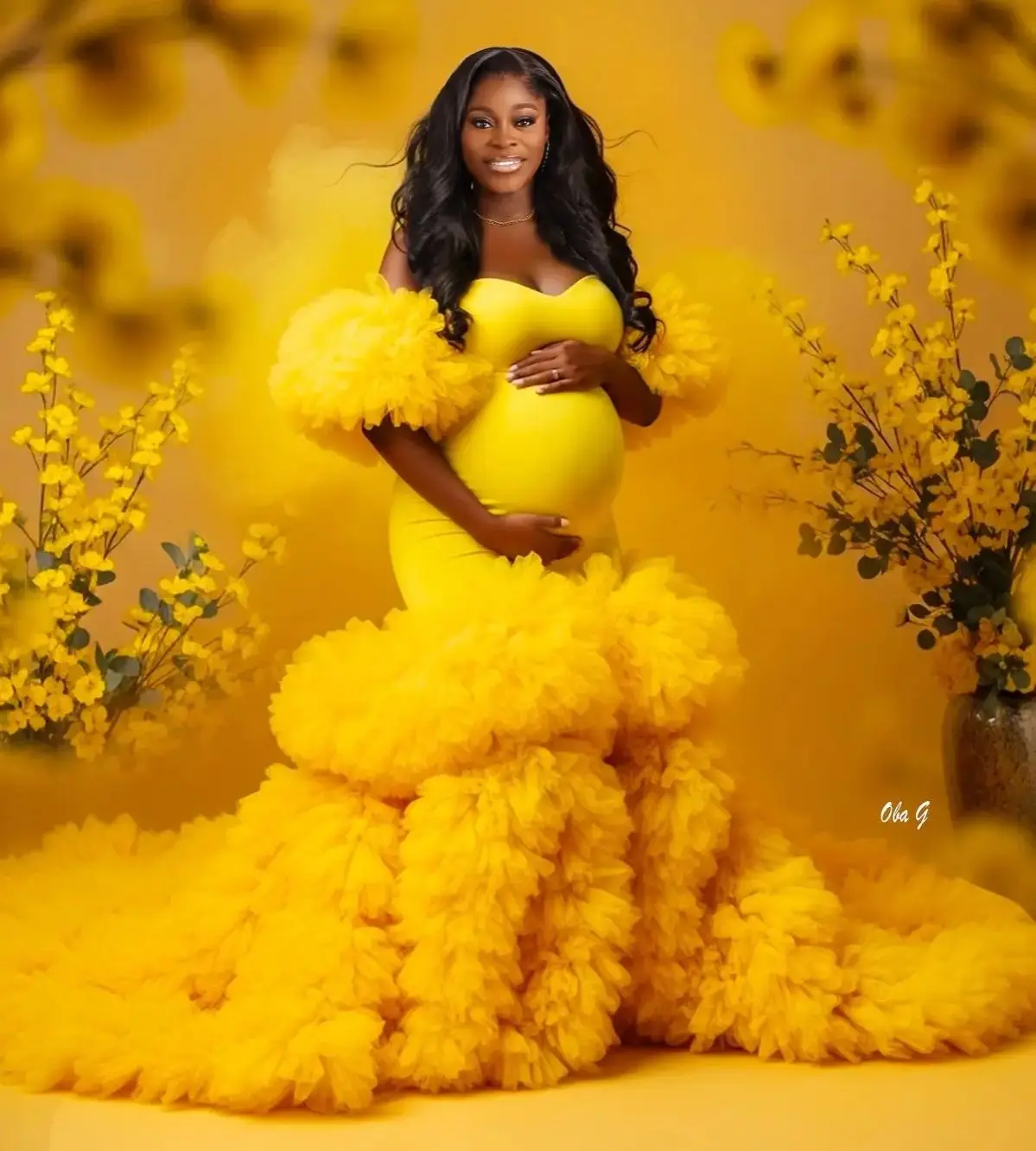 Gold Mermaid Maternity Dresses for Photoshoot Puffy Skirt Sweetheart Pregnant Women Robes Customized Evening Gowns