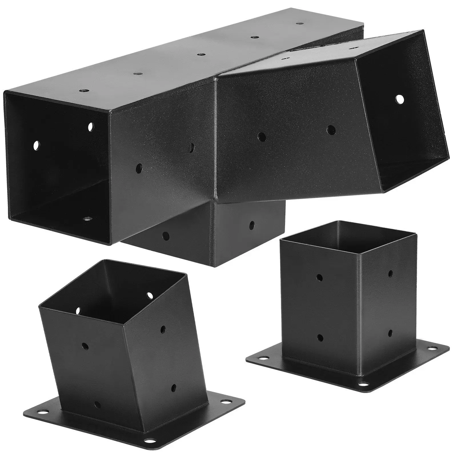 

Pergola Bracket Kit 4x4" 4 Way Slanted Bracket for 3.5x3.5 Wood Beams w/ Post Base&Wall Mount Base Carbon Steel Pergola Bracket