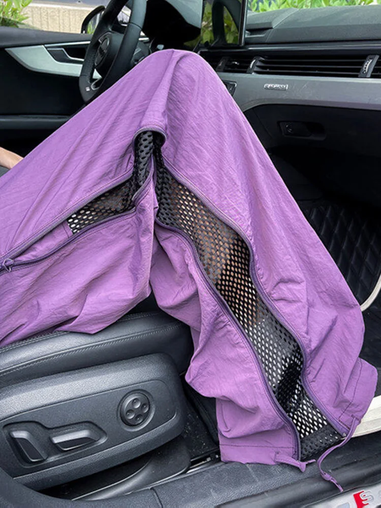 

Брюки-парашюты Dopne Purple Zipper Me для мужчин и женщин, летние, тонкие, быстросохнущие, из ледяного шелка, прямые, широкие, длинные