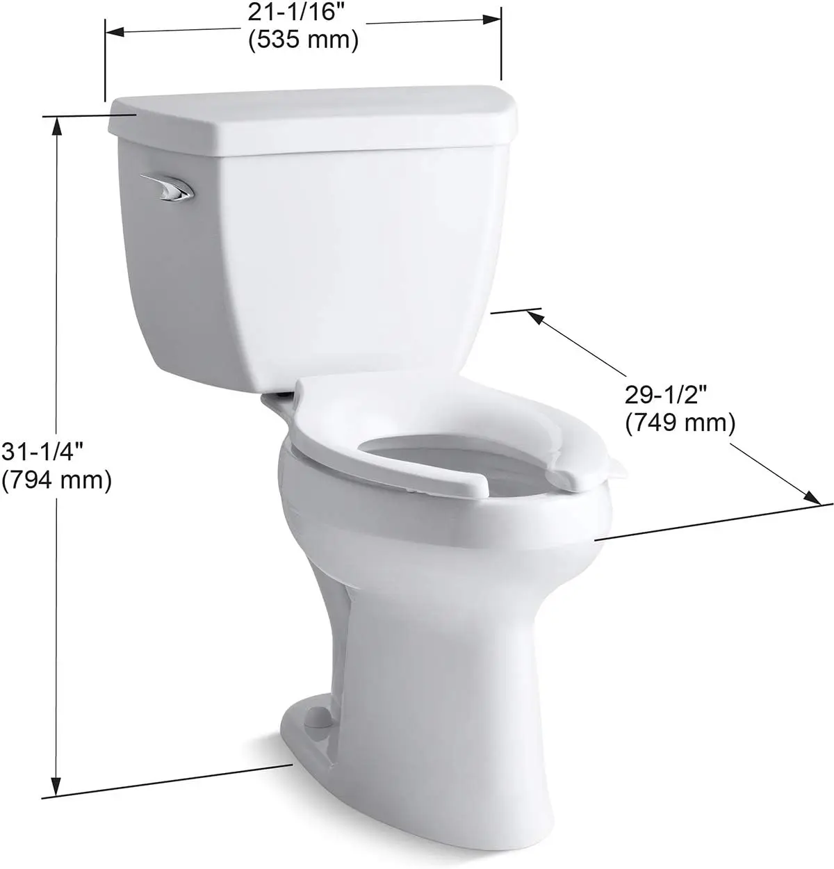 Highline Classic Comfort Height two-piece elongated chair height 1.6 gpf toilet White Comfort Height feature offers