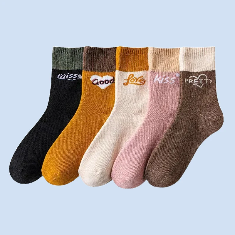 

3/6 Pairs Women's New Thick Plus Velvet Warm Middle Socks Korean Cute Autumn and Winter Towel Socks Sleep Terry Socks