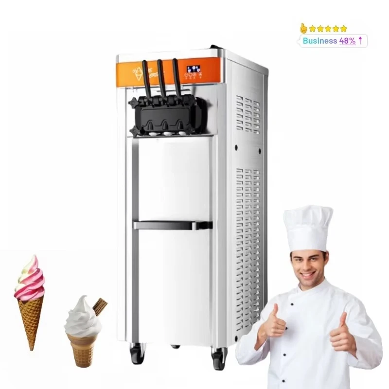

High Quality Vertical Soft Ice Cream Machine With LCD Touch Screen Commercial Ice Cream Maker With 3 Flavors