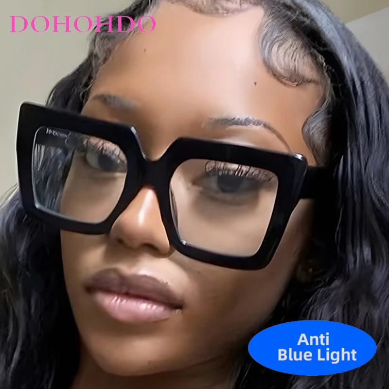 

Retro Luxury Brand Design Oversized Square Anti Blue Light Glasses Women Men Optical Eyeglasses Trendy Computer Glasses Unisex