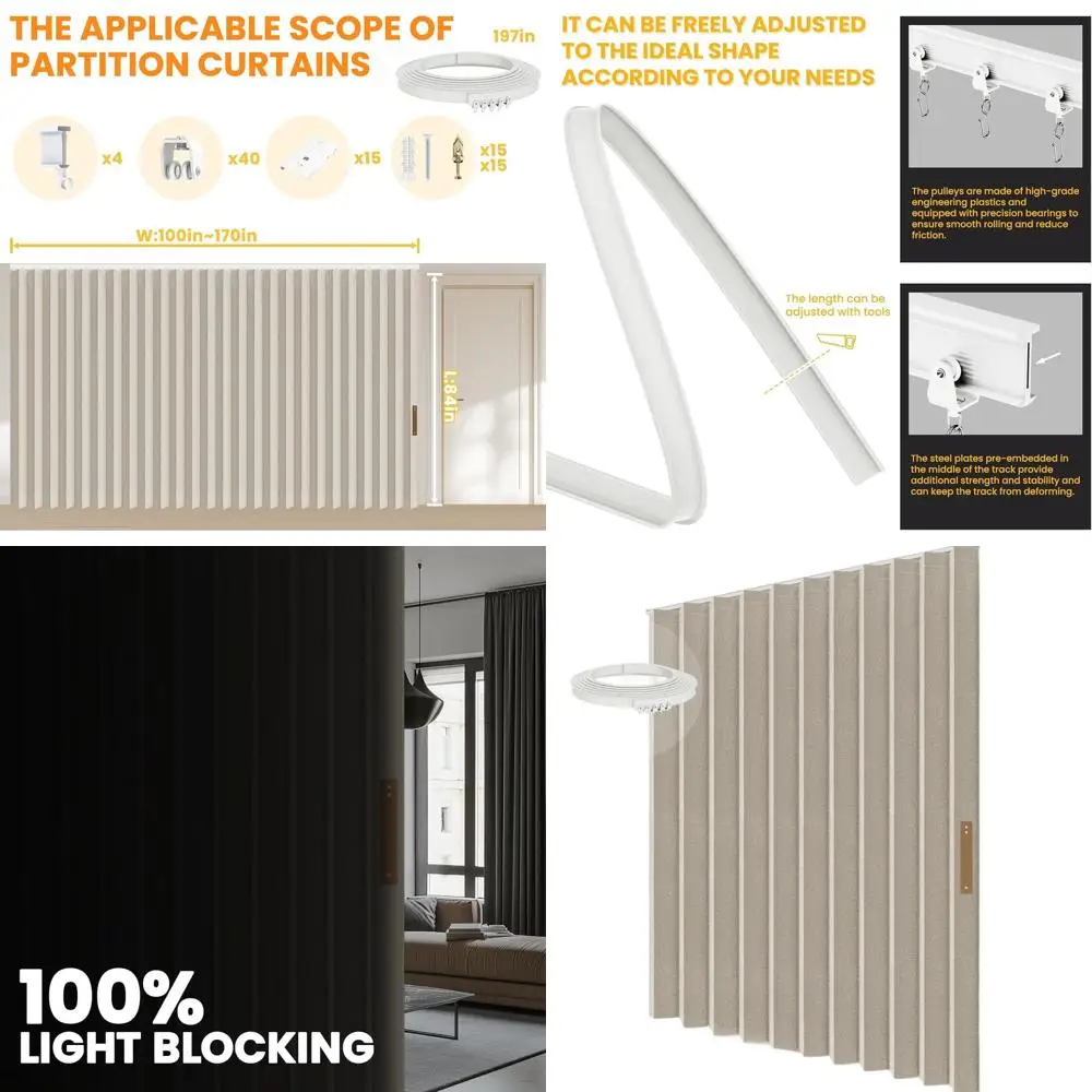 

Кремово-белая звукоизоляционная штора-перегородка, 180 x 84, для раздвижных дверей и террас - светонепроницаемая и шумопоглощающая панель