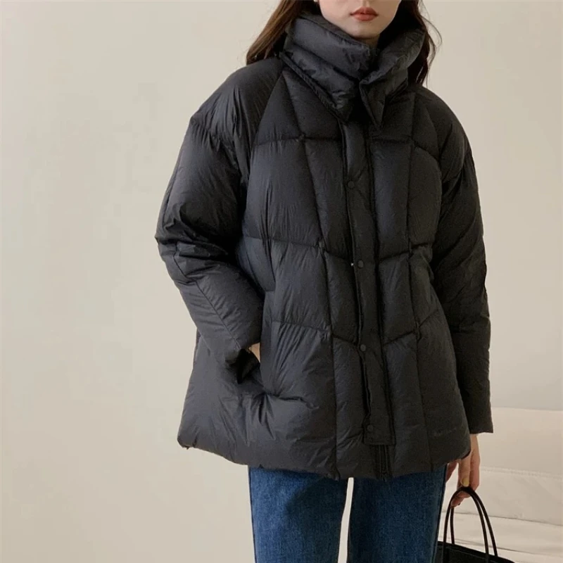 Women's Casual Puffer Jacket, High-End Parka, Stand-up Collar, Thick, Warm, Short, Solid, Winter, New