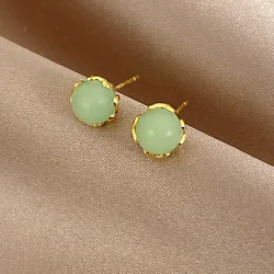 Super Mini Round Stud Earrings for Women Green Acrylic Bead Earrings Simple Cute Sweet Trendy Girls Jewelry