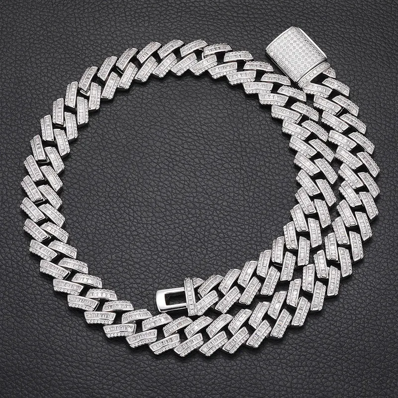 Luxury 16mm cuban necklace&bracelet Pure 925 silver gra certificate baguette moissanite cuban link chain for male