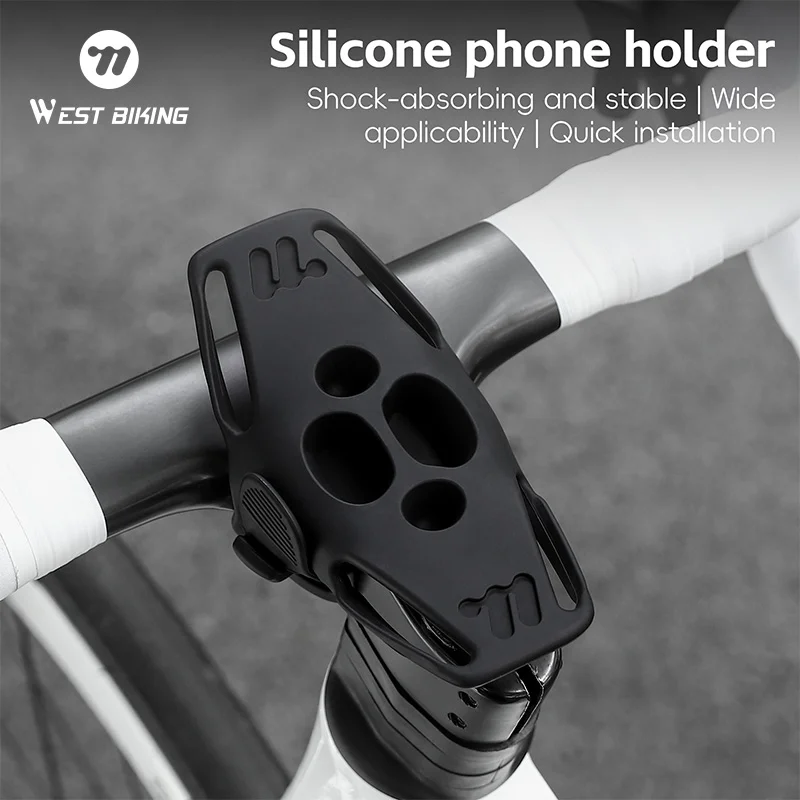WEST BIKING 4-6.7 Inches Bicycle Motorcycle Mobile Phone Holder Bracket Silicone Support Silicone Pull Type For All Phone Stand