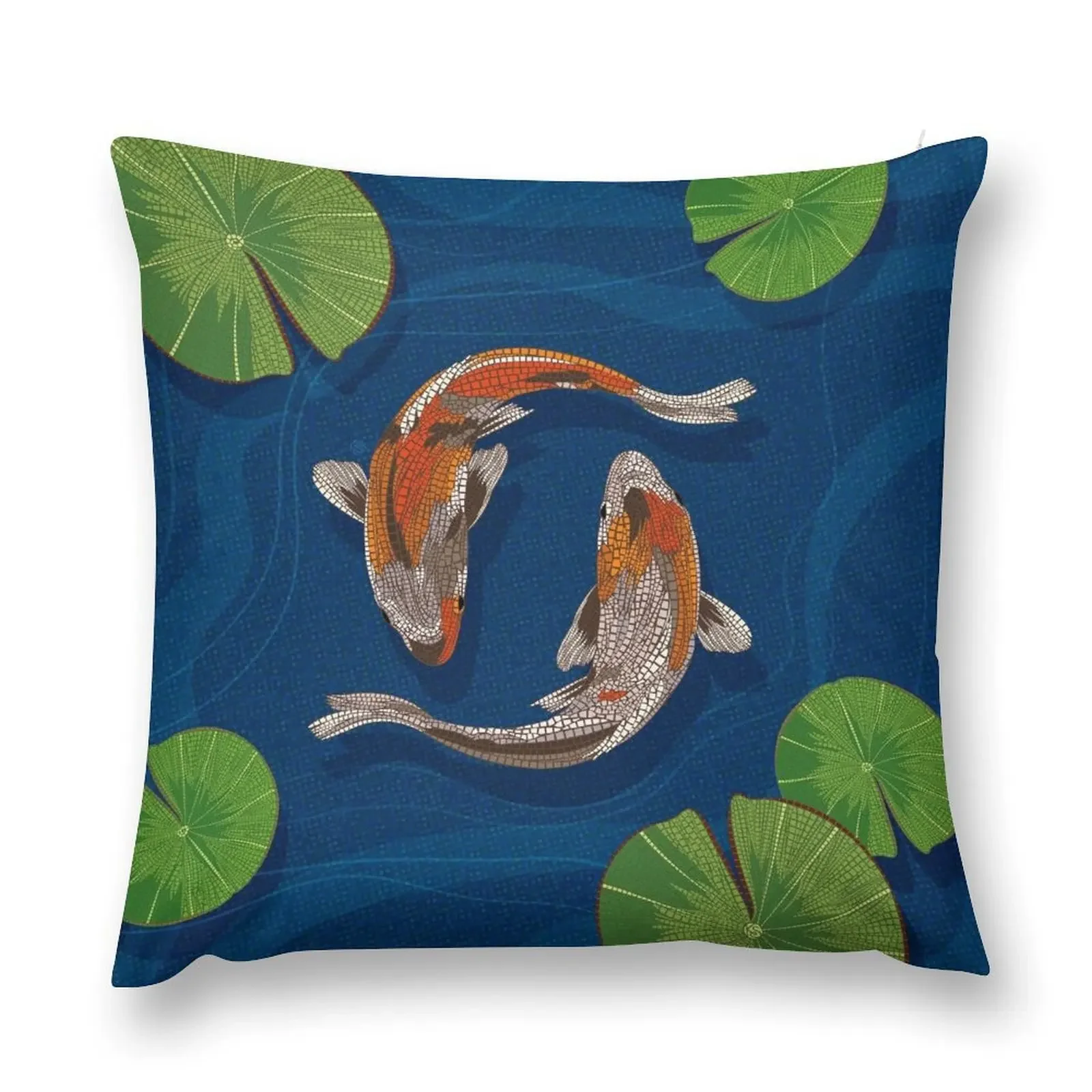 

Koi meets Koi in Waterlily pond (Mosaic) Throw Pillow pillows decor home Pillowcases pillow