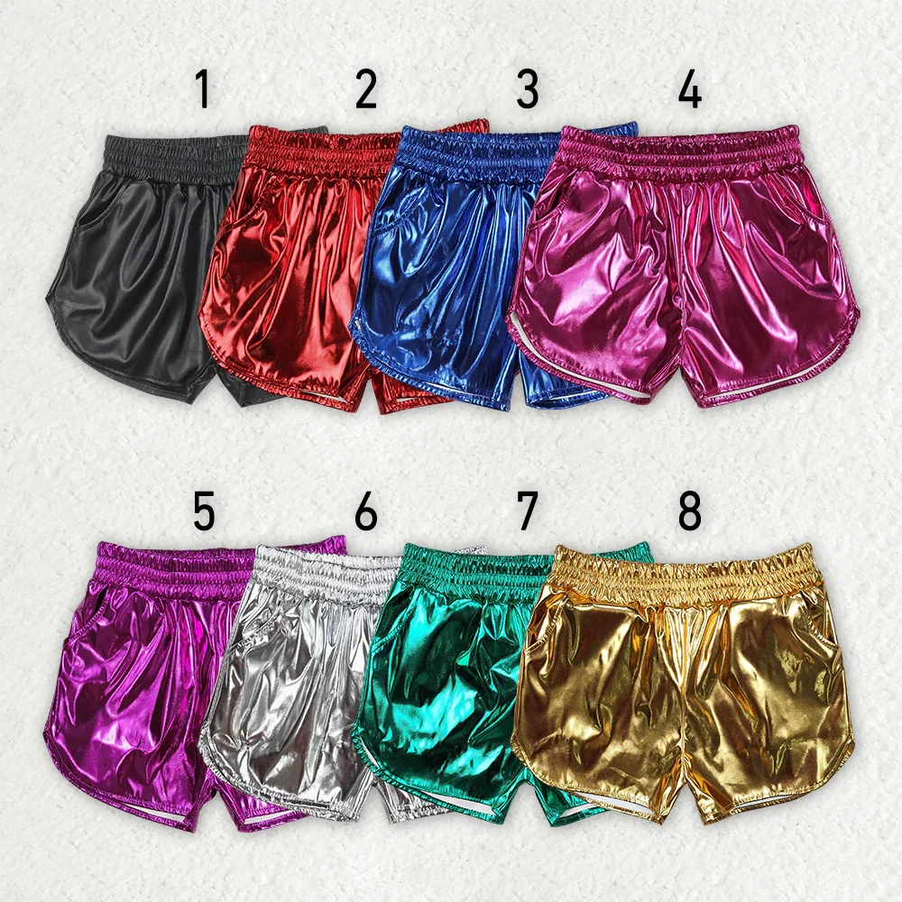 

SS0410 Wholesale kids clothes girl shorts Shiny leather green shorts Summer children clothing shorts Boutique baby girl clothes