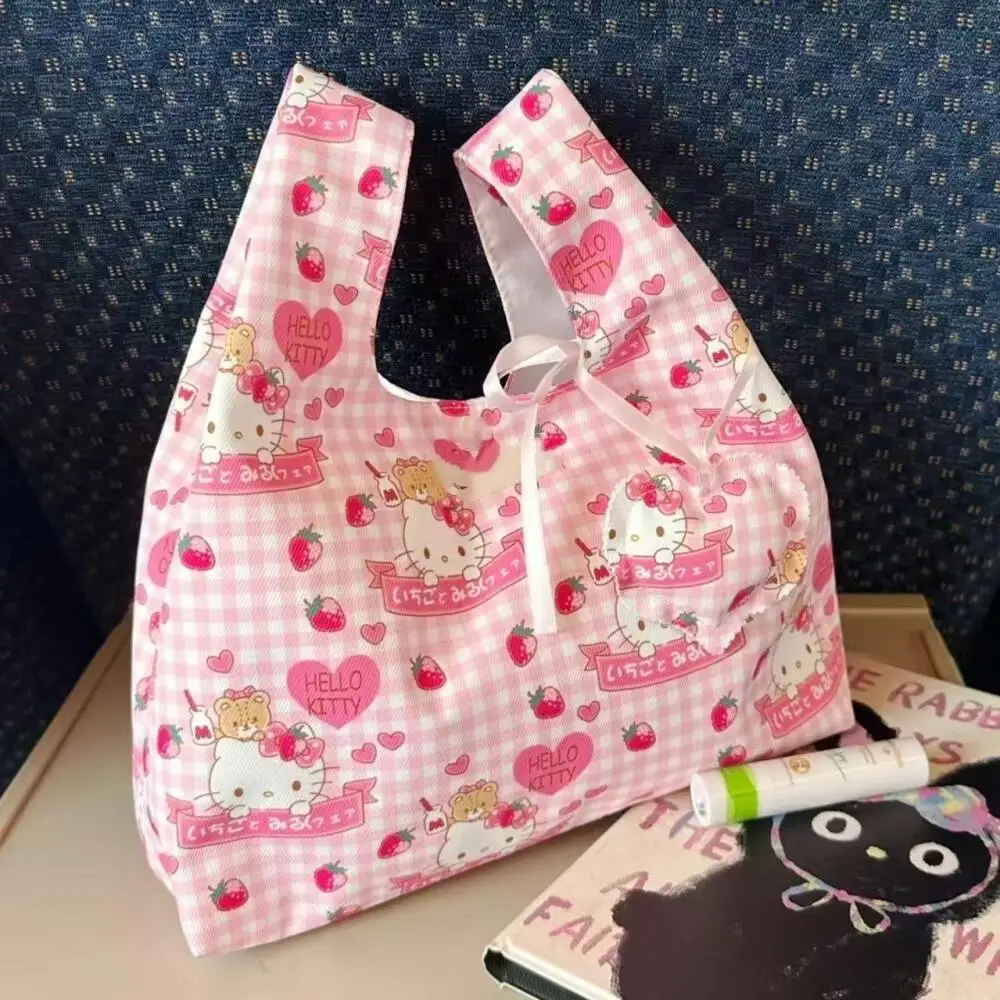 Sanrio Cute Hello Kitty Handbag borsa per la spesa in tela di grande capacità Cartoon Kitty Cat Commuter Tote Bags Lunch Bag Bento Bags