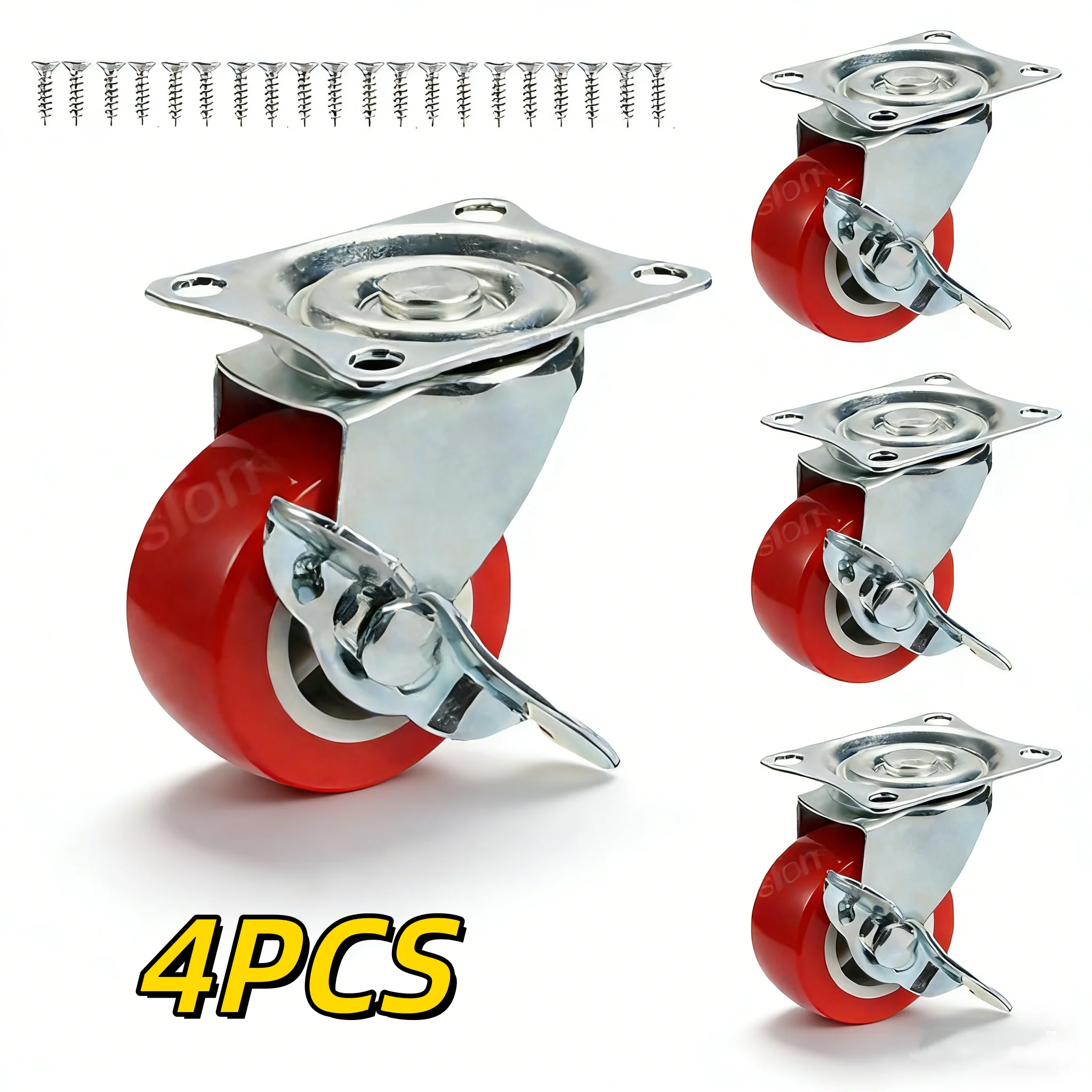 4pcs 1-2 Inch Universal Swivel with Brake Casters Heavy Duty Plate Industrial Caster Rotating Wheels Trolley Furniture Castor