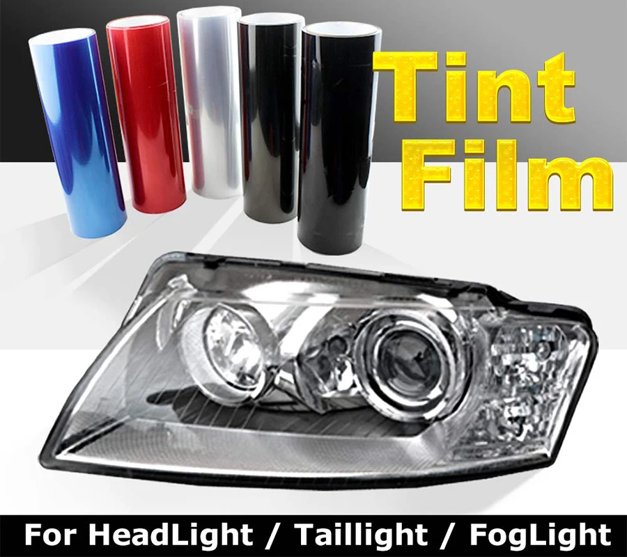 

30cm Tint Film Lens Vinyl Wrap Sticker Smoke Dark Black Blue Red Transparent For Car Auto Headlight Taillight Fog Light 12" inch