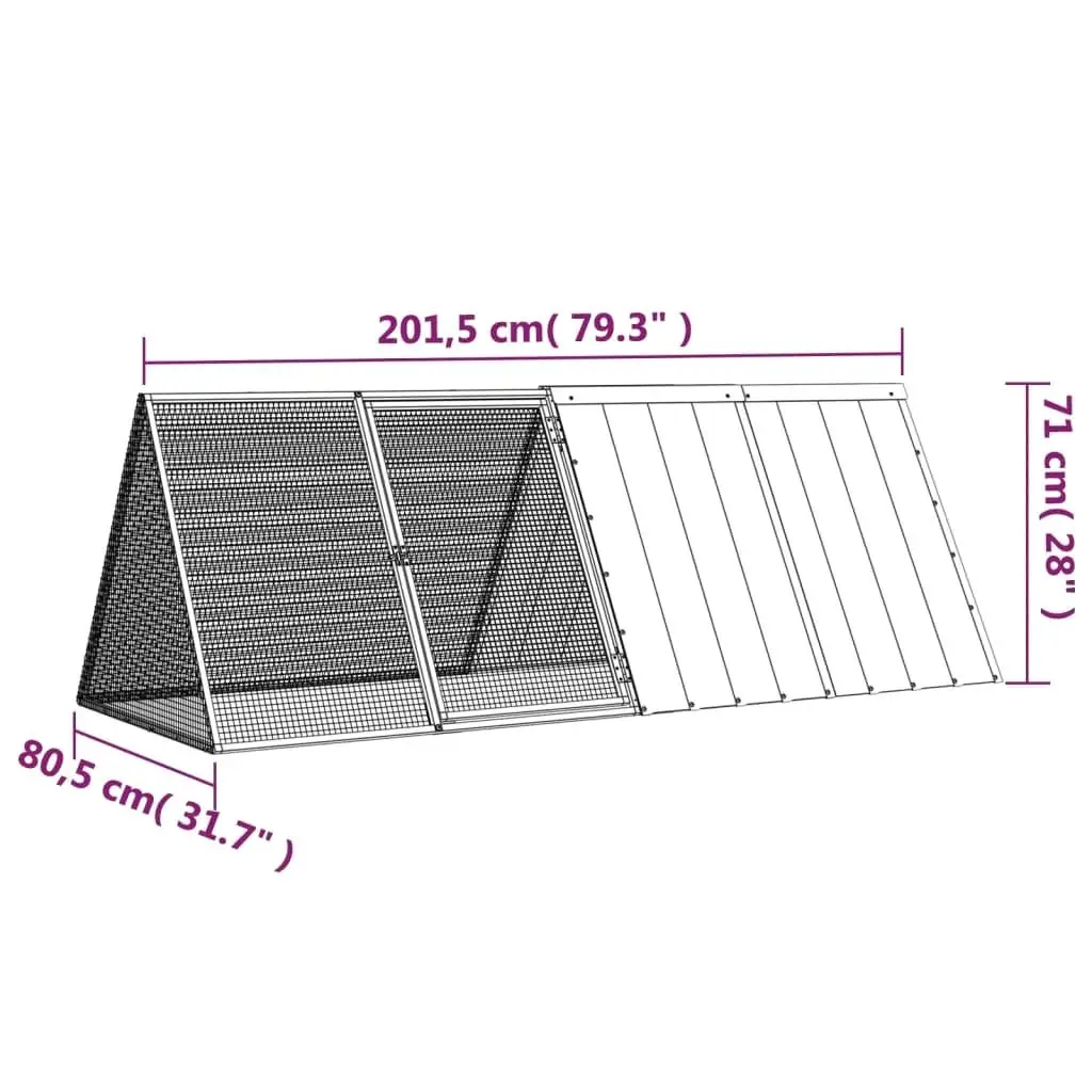 Kandang kelinci baja galvanis-antrasit 79.3x31.7x28 cm untuk hewan peliharaan kecil