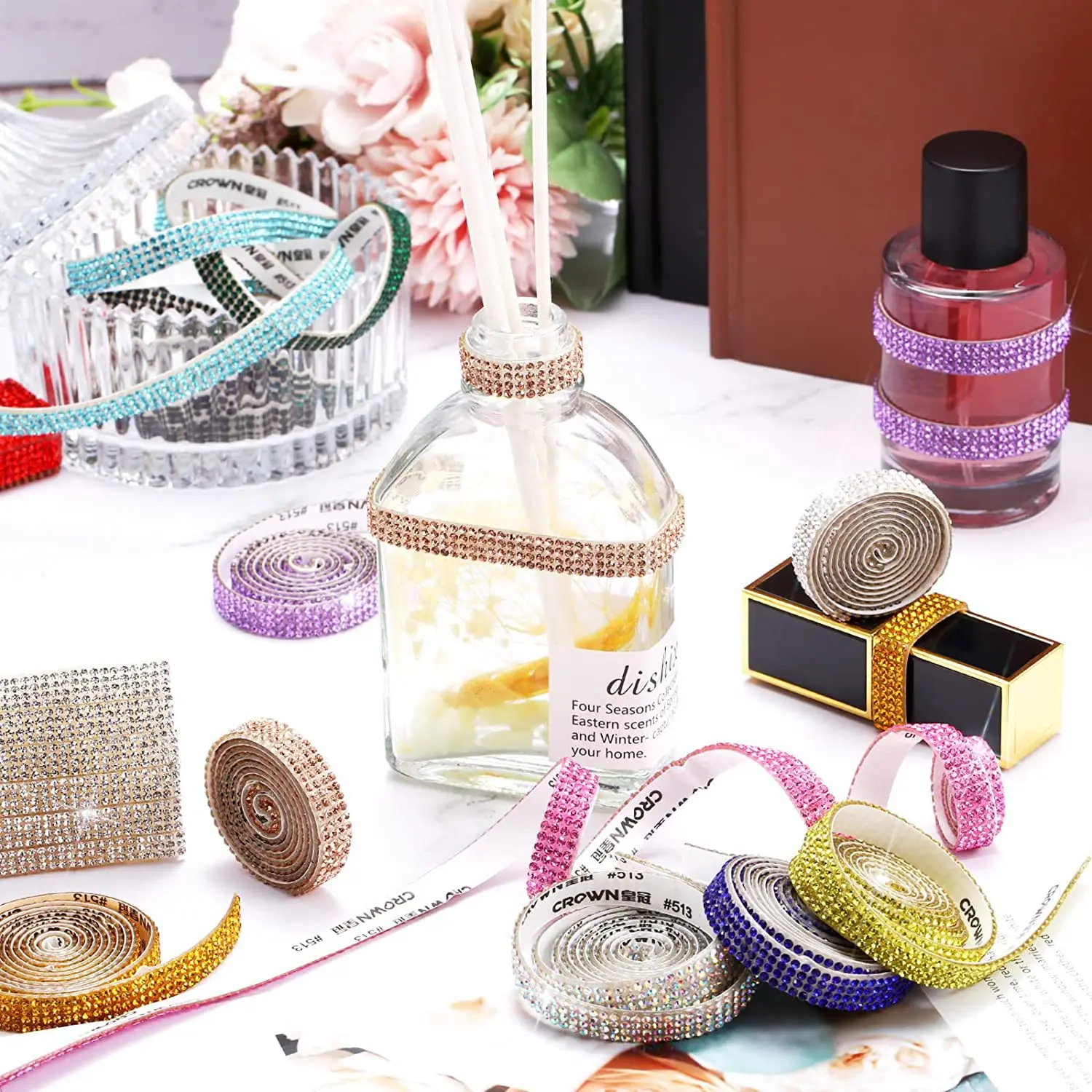 Self Adhesive Crystal Rhinestone Sticker Bling Diamond Ribbon DIY Rhinestones Arts Crafts Car Phone Decor Apparel Accessories