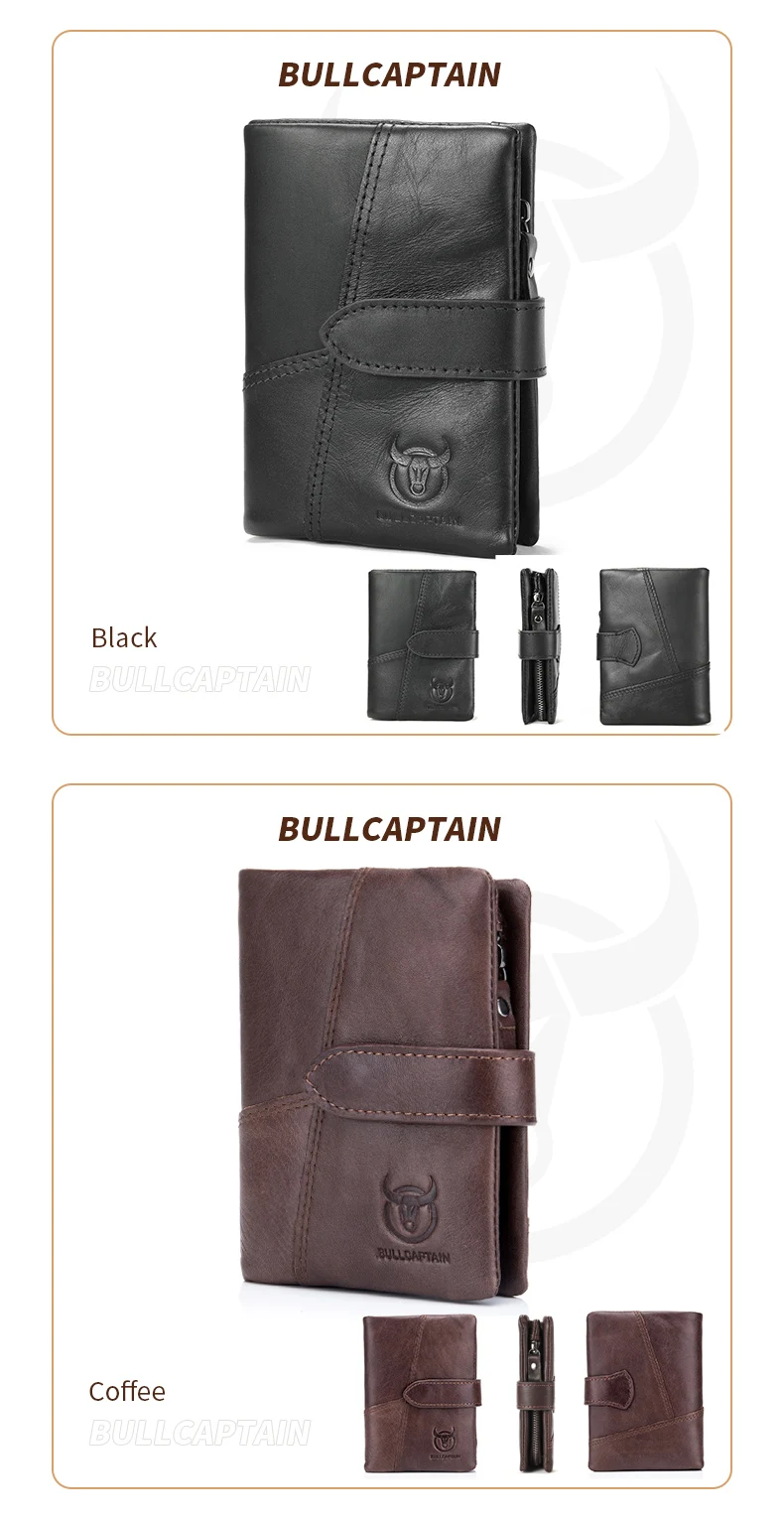 BULLCAPTAIN Herren-Geldbörse aus echtem Leder, Retro-Stil, lässig, dreifach gefaltet, Bargeldclip, RFID-Anti-Diebstahl-Kartenhalter, abnehmbarer Münzhalter – Detail 13