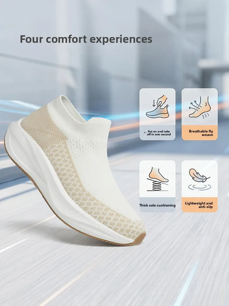 Unisex Real Boost Sneaker mit dicker Sohle, Stretch-Strick, atmungsaktiv, Übergrößen, stoßdämpfend, Sportschuhe, Laufschuhe für Damen und Herren – Detail 2