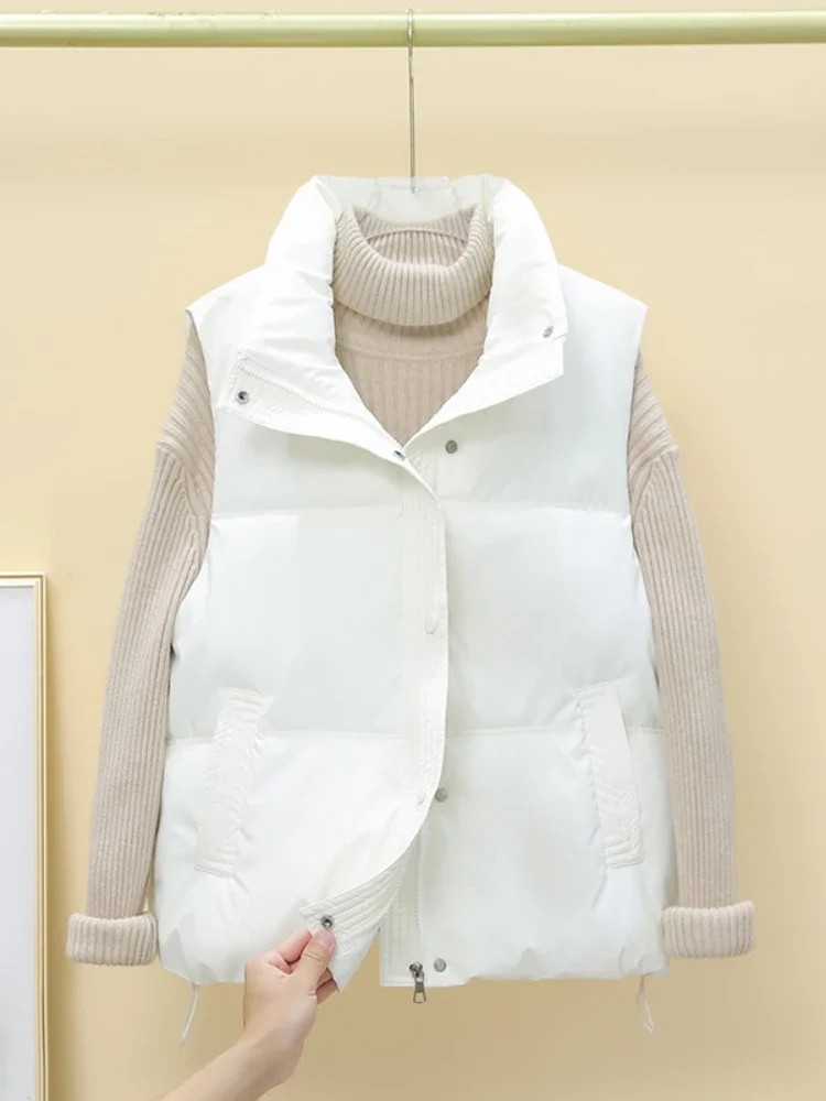 Down cotton PU no-wash vest women 2024 autumn and winter new fashion stand collar loose outside to wear vests