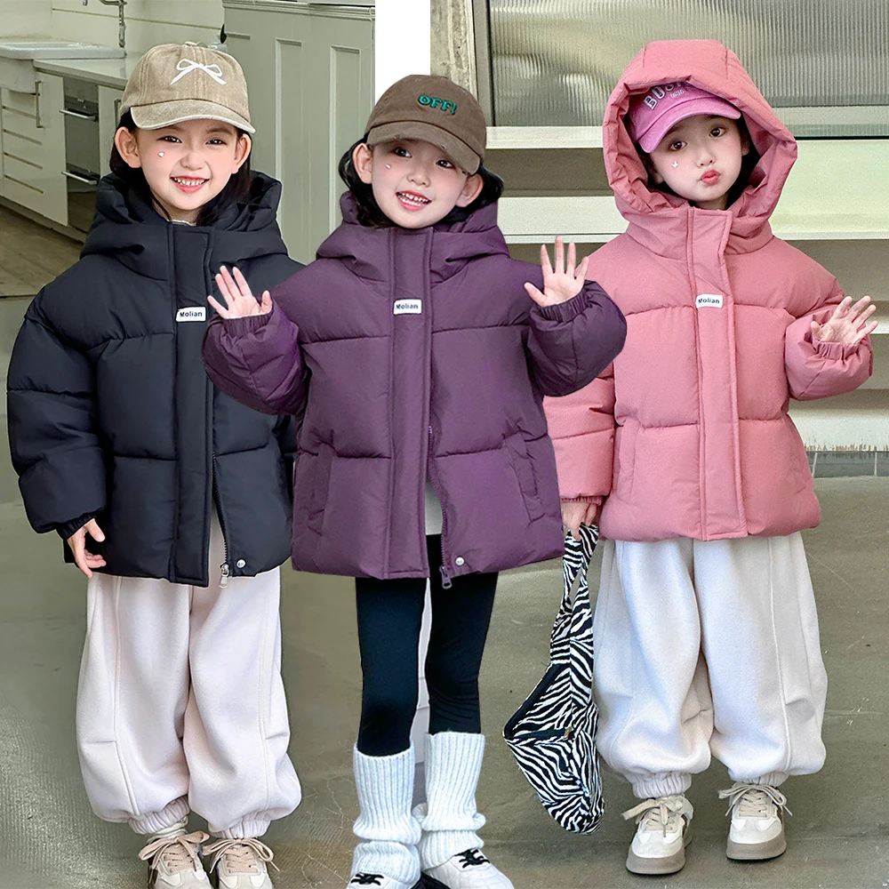 

Solid Hooded Cotton Jacket for Kids Winter Jacket Children's Clothes 2-11y Unisex Overalls Thicken Padded Coat Fashion Korea