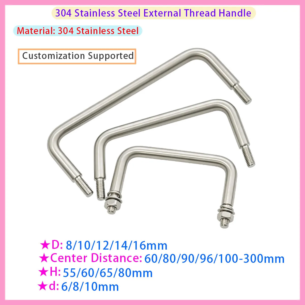 304 Stainless Steel External Thread Handle with Flat Spring Nut Kit, Electric Cabinet Chassis Welded Handle